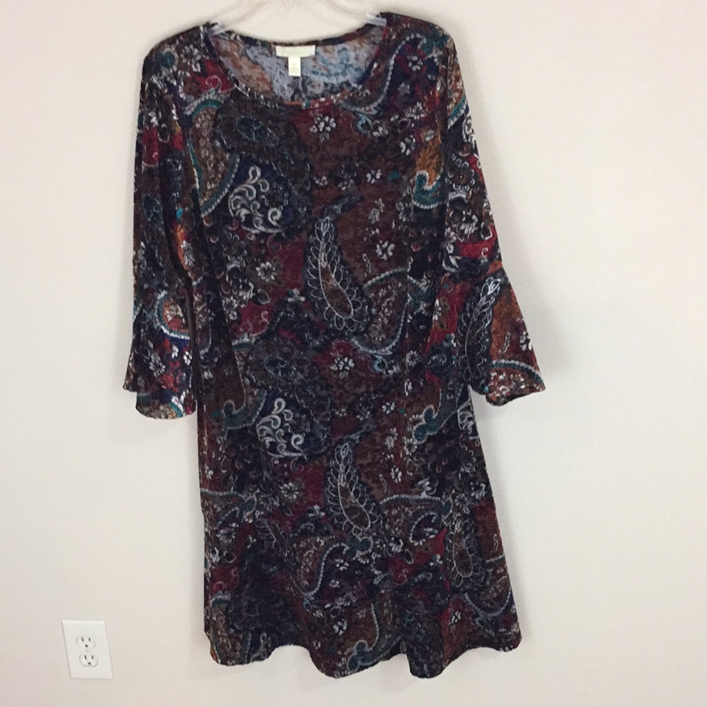 Prelude Velvety Colorful Paisley Bell Sleeve Dress Plus Size Size 2x